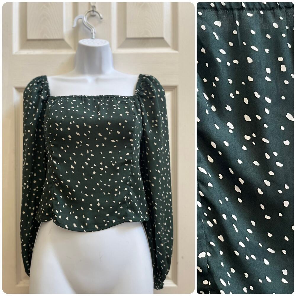 Abercrombie & Fitch Green Geo Print Boho Chic Square Neckline Crop Blouse Small